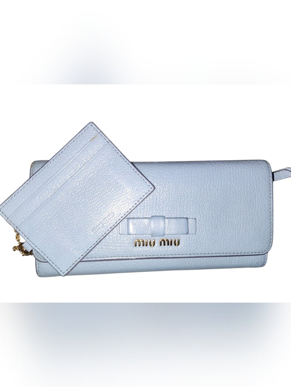 Miu Miu EUC Blue/Grey Textured Leather Wallet with Card Holder